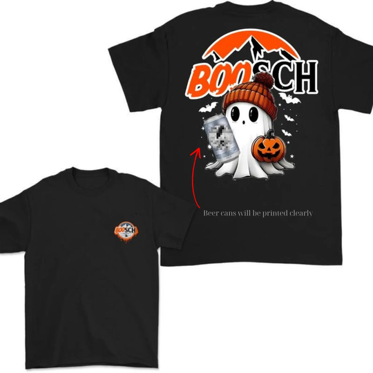 Discover Boosh Light Cute Boo Ghost T-Shirt, Funny Boosch Halloween Beer Shirt, Spooky 2 Sided Tee