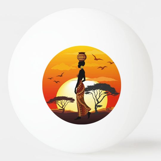 Discover African Beautiful Woman Silhouette on African Suns Ping Pong Ball