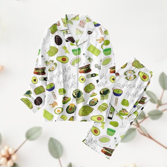 Discover I'm Avocado Print Pajamas Set, Green Fruit Sleepwear