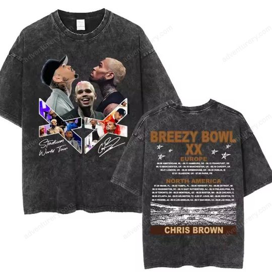 Discover Chris Brown Tour Shirt Breezy Bowl XX Washed Tee Hip Hop Vintage Style