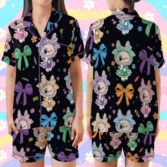 Discover Labubu Cartoon Hot Trend Pajama Long Sleeve - Short Sleeve 7 sizes, Gift for Friends, Gift For Kid, Hot Cartoon Pajama Gift