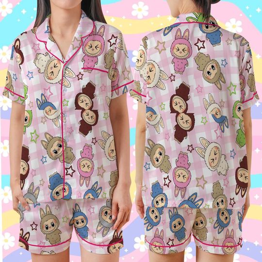 Discover Labubu Cartoon Hot Trend Pajama Long Sleeve - Short Sleeve 7 sizes, Gift for Friends, Gift For Kid, Hot Cartoon Pajama Gift