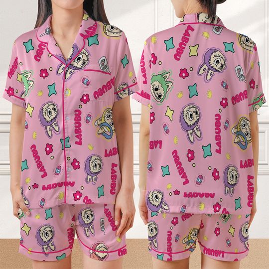 Discover Labubu Cartoon Hot Trend Pajama Long Sleeve - Short Sleeve 7 sizes, Gift for Friends, Gift For Kid, Hot Cartoon Pajama Gift