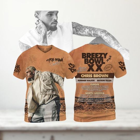 Discover Breezy Bowl XX Tour T-Shirt, Chris Brown Concert Shirt, Chris Brown 3D Hooide, Vintage Graphic Tee, 3D Tour Merch 2025