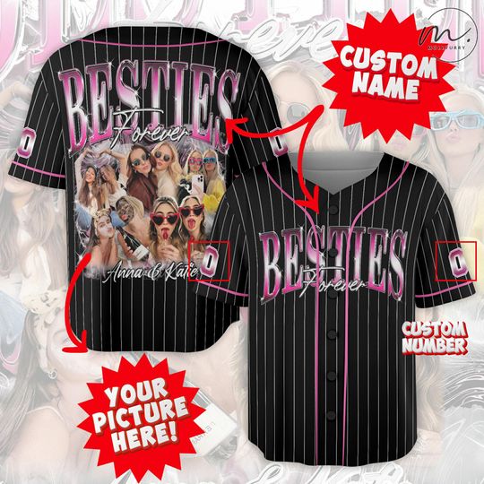 Discover Custom Besties Baseball Jersey with Photo, Name & Number  Personalized Friendship Jersey