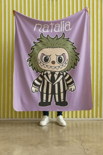 Discover Custom Halloween Labubu Blanket, Kids Cartoon Blanket, Spooky Cartoon Blanket, Labubu Blanket, Kids Name Blanket, Personalised Kids Blanket
