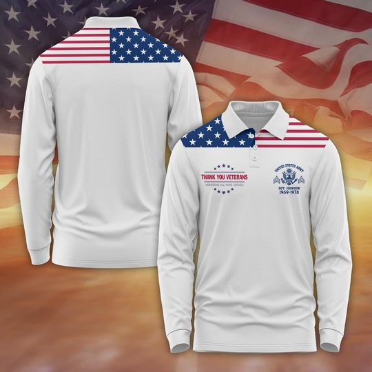 Discover Customized Thank You Veterans Men's Long Sleeve Polo Shirt