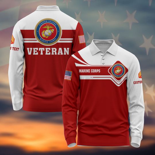 Discover Men's Long Sleeve Polo Shirt - U.S. Marines Veteran Custom Design