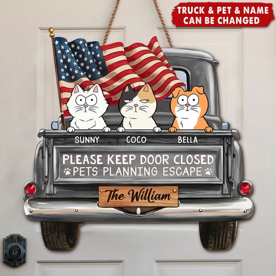 Discover Cat Planning Escape With A Truck - Cat Personalized Home Decor Wood Sign - House Warming Gift