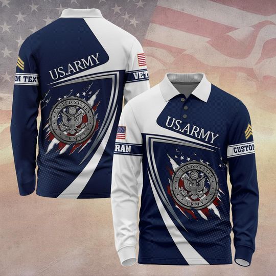 Discover Men's Long Sleeve Polo Shirt with US Veteran Custom Design