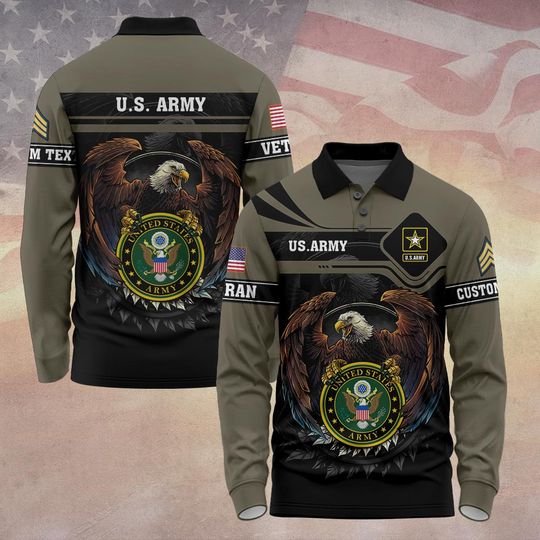 Discover Customized US Veteran Men's Long Sleeve Polo Shirt