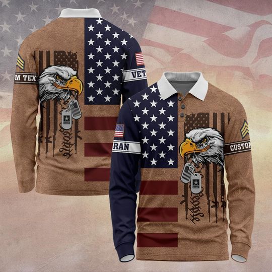 Discover Men's Long Sleeve Polo Shirts Customized US Veteran Design