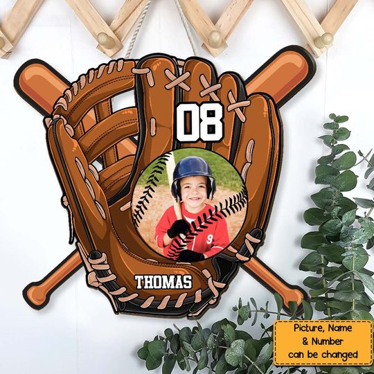 Discover Gift For Grandson For Baseball Boy Upload Photo Wood Sign