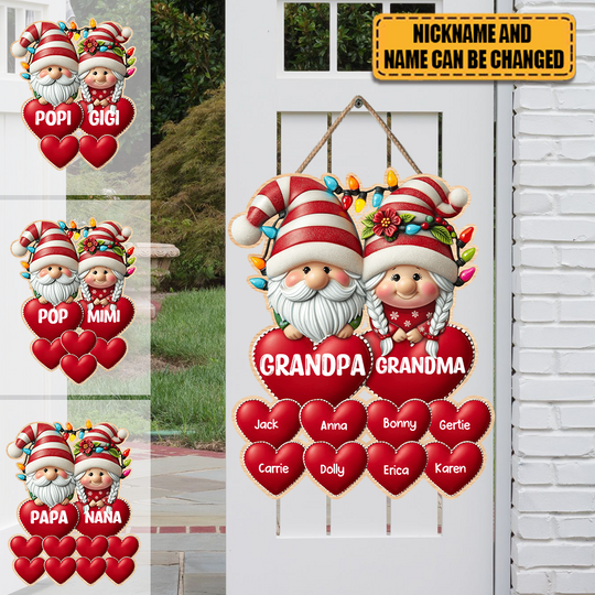 Discover Grandma & Grandpa Mom & Dad With Heart Kids Personalized Wooden Sign
