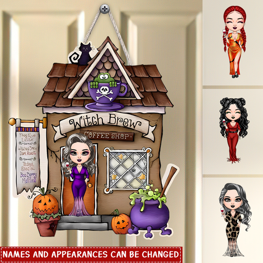 Discover Personalized Door Sign - Halloween Gift For Friends, Family Members - Witch Brew Coffee Shop