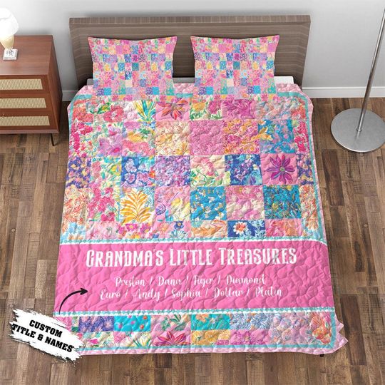 Discover Personalized Preppy Botanical Floral 3-Piece Quilt Bedding Set | Custom Lightweight Lilly Pul Inspired Printed Quilt Bed Set