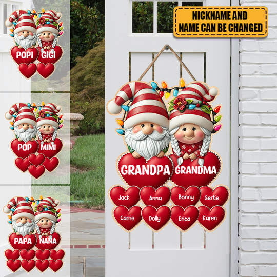 Discover Grandma & Grandpa Mom & Dad With Heart Kids Personalized Shape Wooden Sign
