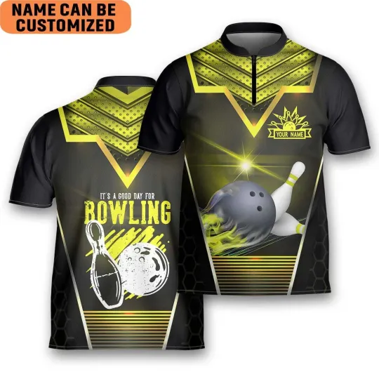 Discover Custom Name It’s A Good Day For Bowling Team Blowing Jersey Zipper Shirt, Custom