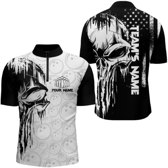 Discover Personalized Skull Bowling Shirt Custom Team's Name American Flag Bowler Jersey
