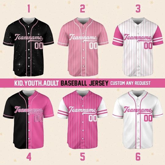Discover Custom Black and Pink Baseball Jersey, Custom Name & Number Jersey, Team Apparel, Baseball Jersey Matching Team, Concert Outfit 2025 Jersey