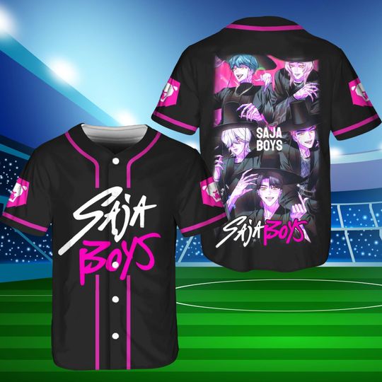 Discover Anime Saja Boys Baseball Jersey  Black Pink Streetwear Graphic Shirt