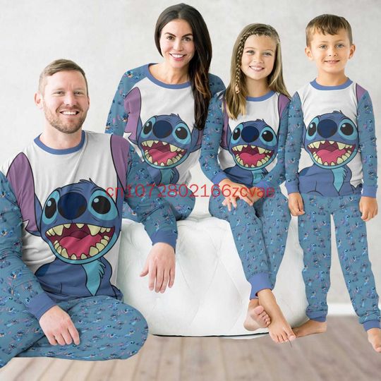 Discover 2025 New Disneyyy Stitchh Halloween Clothes Family Matching Pajamas Set Holiday Costume Mom Dad Kids Clothing Sets