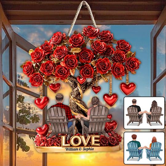 Discover Tree of Love - Personalized Couple Custom Shaped Wood Sign