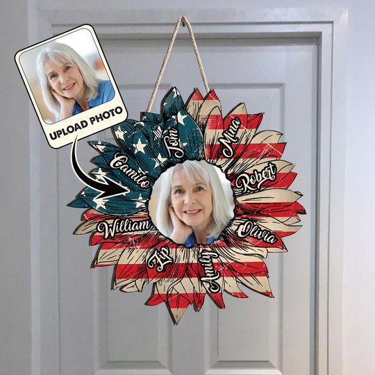 Discover Grandma 4th Of July Sunflower - Personalized Grandma Custom Shaped Wood Sign