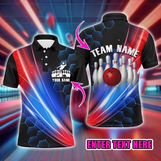 Discover Custom Bowling Polo for Men, Personalized Team Jersey, Black Bowling Shirt for Players