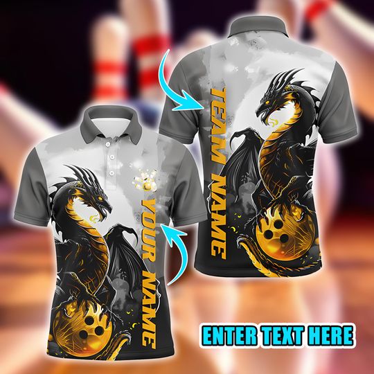 Discover Custom Bowling Polo Shirt, Custom Black and Gold Dragon Bowling Shirt  Bowler Polo, Gift for Bowlers