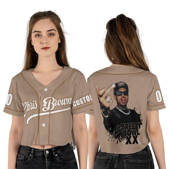 Discover Custom Name Chris Brown Crop Top Baseball Jersey, Chris Brown Tour Jersey, Breezy Bowl XX 2025 Shirt