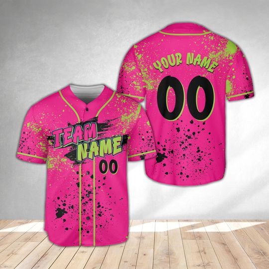 Discover Animals Baseball Jersey, Monkey Team Custom Name And Number Baseball Jersey, Pink And Black Paint Splatter Jersey, Team Party Uniform