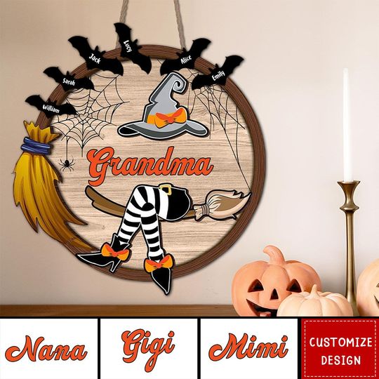 Discover Nana Life Witch Fly With Broom And Enter Kid Names Personalized Wood Sign