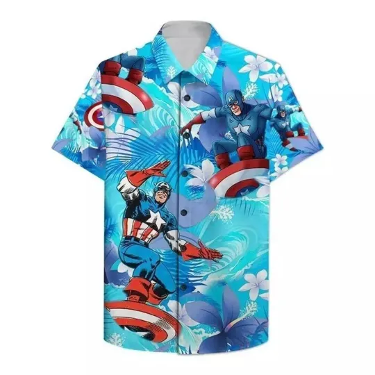 Discover Captainn Americaa Surfing Superhero Fan Gift Summer Vibes Hawaiian Shirt New 3D