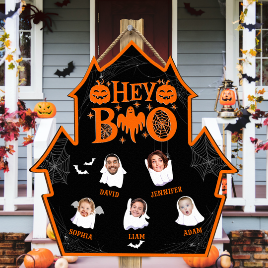 Discover Halloween Hey Boo Custom Funny Face - Personalized Wood Photo Sign