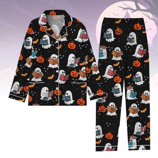 Discover Halloween Ghost Reading Book Pajamas Set, Cute Ghost Shirt, Pumpkin Pajamas Set