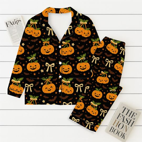 Discover Cute Pumpkin Halloween Pajamas Set, Halloween Jack-O-Lantern Shirt