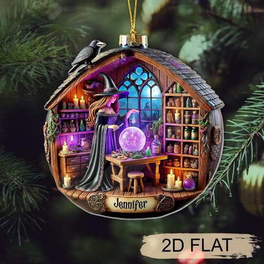 Discover Personalized Witchy Acrylic Ornament, Christmas Beautiful Witch Ornament