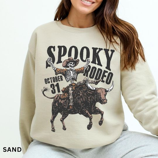 Discover Halloween Rodeo Sweatshirt, Spooky Rodeo Sweater, Western Halloween Graphic Sweater