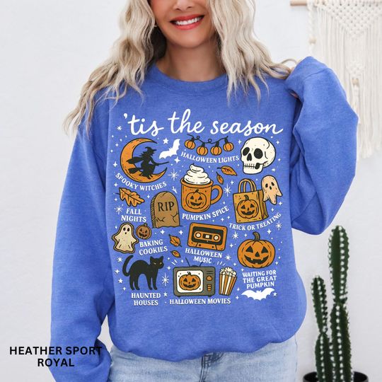 Discover Vintage Halloween Sweatshirt, Tis' the Season, Halloween Aesthetic, Women's Halloween Sweatshirt