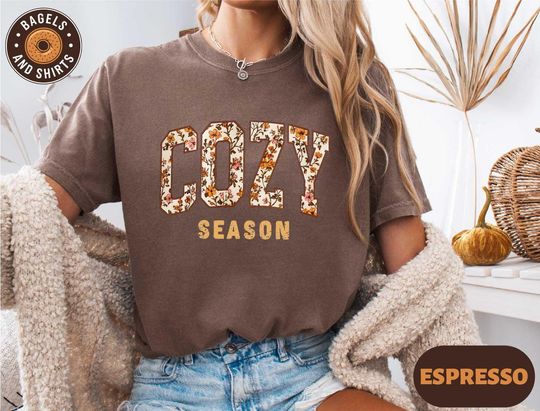 Discover Cozy Season Fall Shirt for Women, Autumn Tee, Aesthetic Pumpkin Season T-Shirt