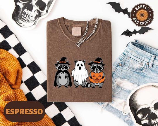 Discover Spooky Raccoon Halloween Shirt, Funny Feral Raccoon Tee, Pumpkin Raccoon T-shirt