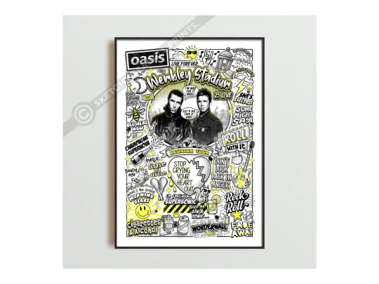 Discover Oasis 2025 Reunion Tour, Wembley Stadium Art Print, Oasis Setlist Poster,