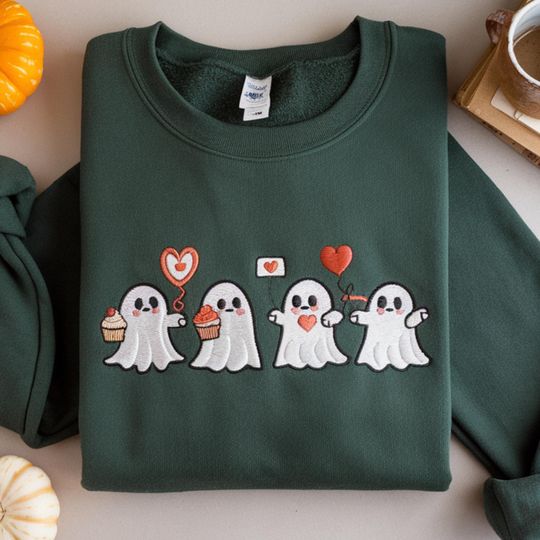 Discover Embroidered Ghost Sweatshirt, Halloween Shirt, Halloween Sweater, Halloween Ghost Sweatshirt, Cute Halloween Shirt, Gift For Halloween