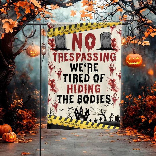Discover No Trespassing Halloween Garden Flag, Bloody Halloween Garden Flag, Creepy Halloween Warning Yard Sign, Spooky Haunted House Outdoor Decor