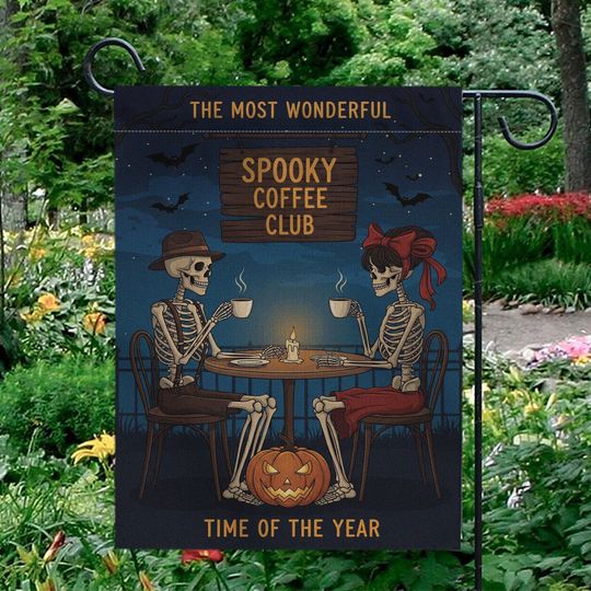Discover Spooky Coffee Club Garden Flag, Skeleton Halloween Yard Decor, Fall Coffee Lovers Gift, Funny Outdoor Halloween Sign