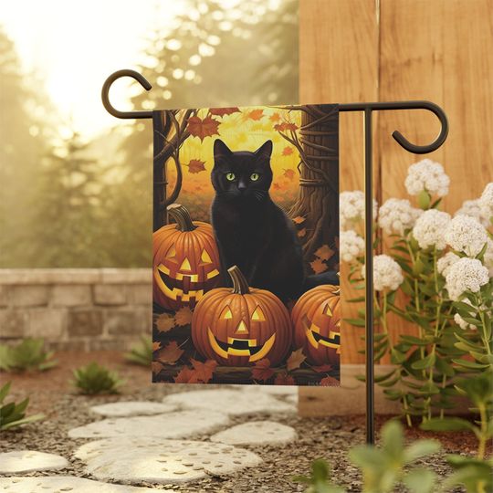Discover Black Cat on Pumpkin Garden Flag, Black Cat Flag, Halloween flag, Small Garden Flag, Garden & House Banner, Halloween decor