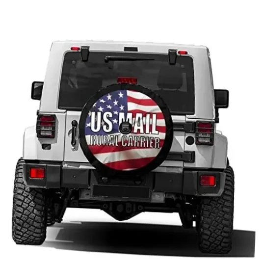 Discover US Mail Rural Carrier Spare Tire Cover with Backup Camera Hole Wheel Tire