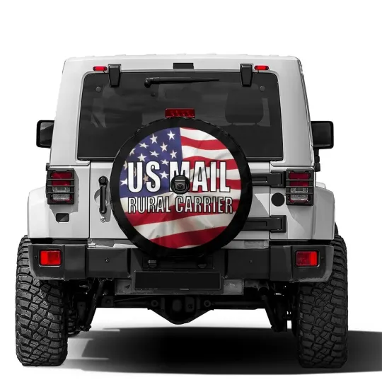 Discover US Mail Rural Carrier Spare Tire Cover with Backup Camera Hole Wheel Tire Cov...