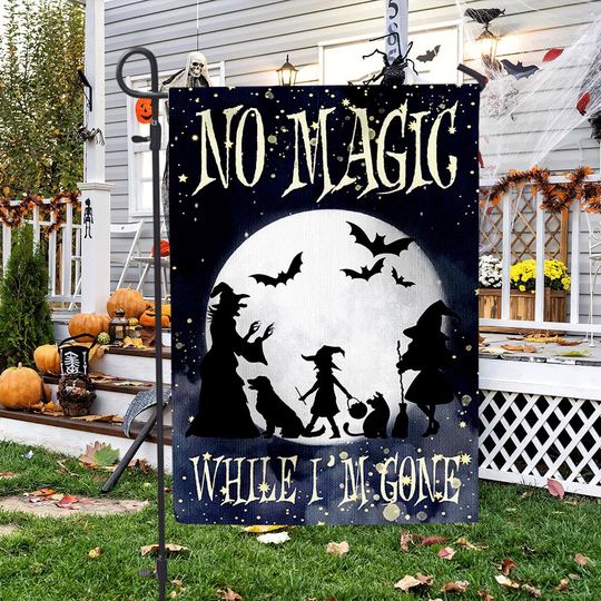 Discover No Magic While I'm Gone Halloween Garden Flag Witch Silhouette Moon Yard Decor Spooky Outdoor Holiday Flag